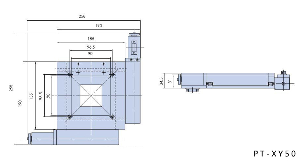 PT-XY100精密電動整體位移臺光學(xué)二維平移臺行程100×100滑臺模組
