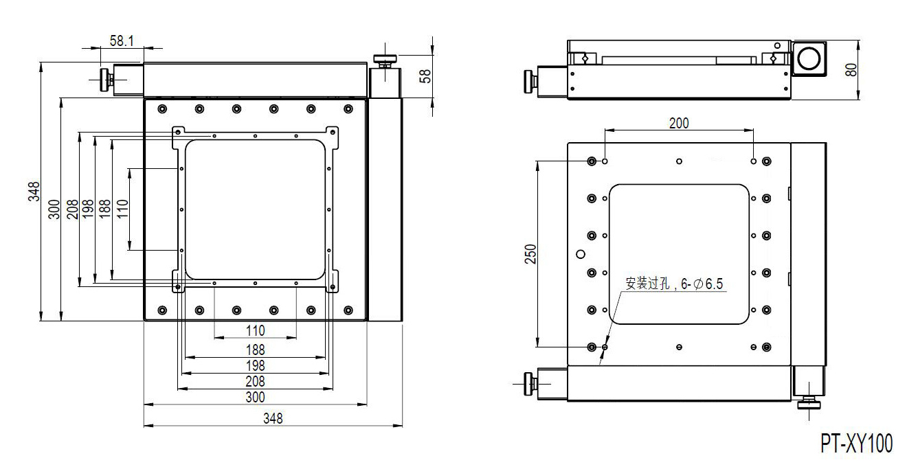 PT-XY100精密電動整體位移臺光學(xué)二維平移臺行程100×100滑臺模組